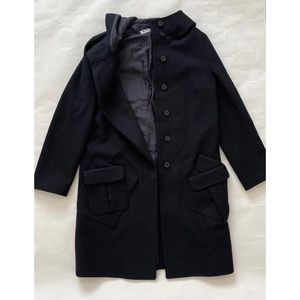 Jil Sander Wool Silk Lined Navy Blue Coat